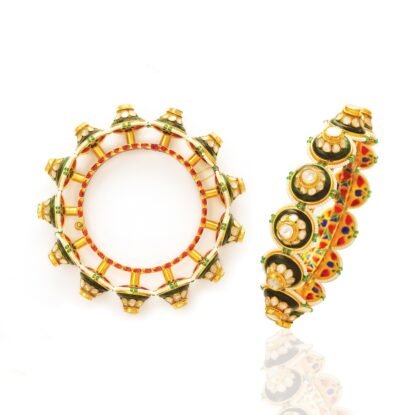 Crown polki green meena bangle