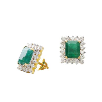 Emerald gold diamond studs
