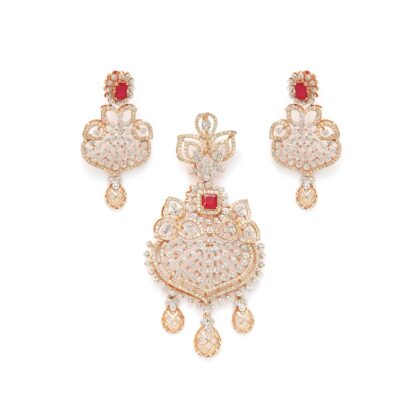 Emerald rose gold diamond pendant set
