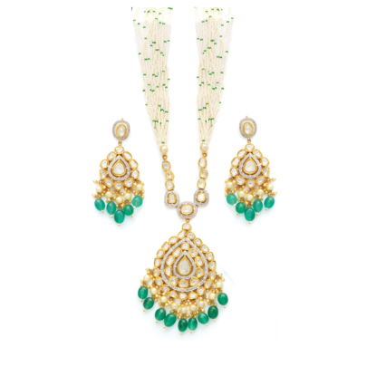 emerald polki diamond pendant set