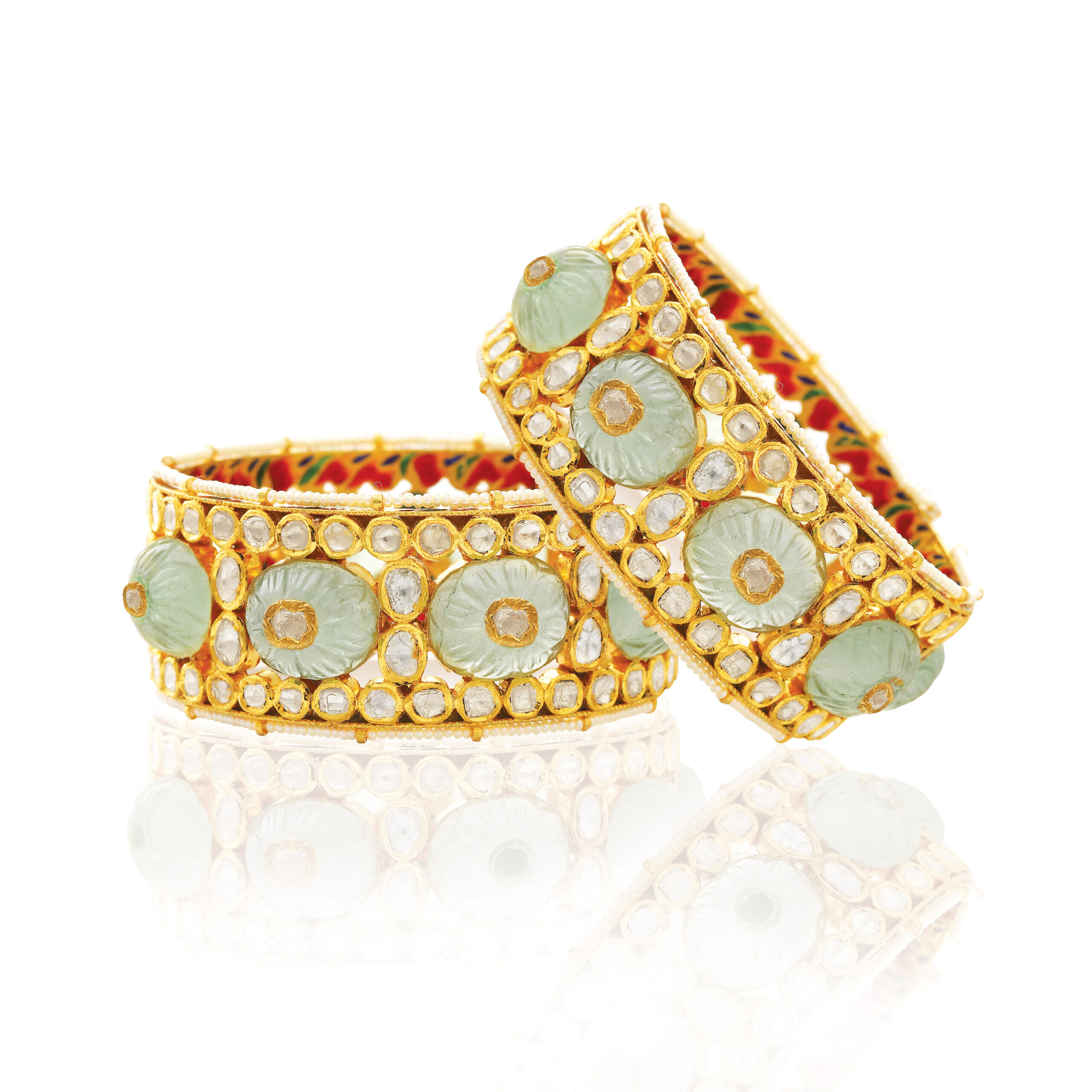 polki diamond blue stone bangles
