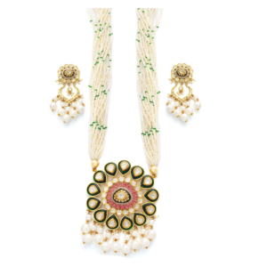 white pearl kundan polki pendant set