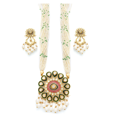 white pearl kundan polki pendant set